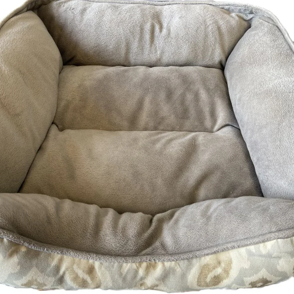 Plushy Bolster Sm Dog/Cat Bed Damask/Ikat Pattern Top 17”X22” Bottom 13”X17”